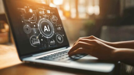 An AI icon on the screen of an open laptop