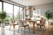 © Curie - Elegant Minimalist Dining Set with Copyspace for Modern Interiors and Lifestyle Design, Featuring Clean Lines, Neutral Colors, and Natural Light for Inviting Atmosphere