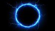 © Sanych - glowing electric blue lightning round frame with plasma portal, isolated on transparent layer overlay or black background