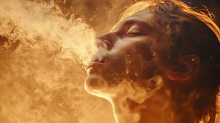 Contemplative Portrait with Smoke Effect