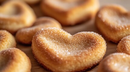 Sticker - Freshly Baked Heart-Shaped Cookies with Sugar Coating on a Light Wooden Surface