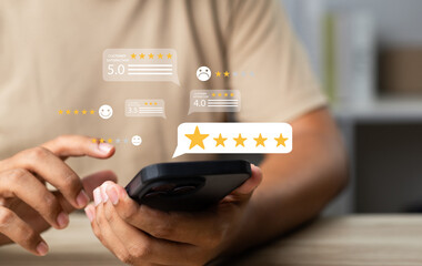 Wall Mural - online customer satisfaction survey service concept, client rate service from experience in applicat