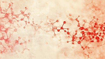 Wall Mural - abstract red molecular structures on beige background