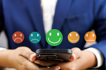 Wall Mural - users rate service experiences on online application for customer feedback and satisfaction for enha
