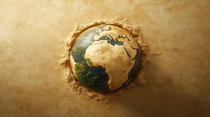 Poster - A globe depicting Earth, partially embedded in a sandy surface, symbolizing the planet's fragility and connection to nature.