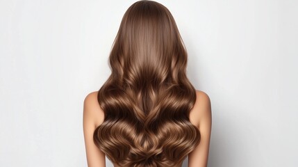 back view of woman with luxurious long brown wavy hair. ideal for salons, hair product advertisement