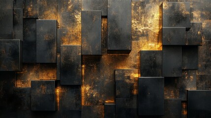 Wall Mural - abstract black gold geometric block wall texture