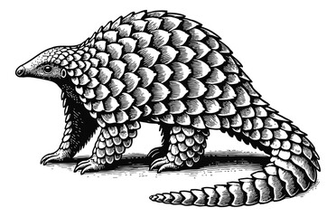 Wall Mural - pangolin engraving black and white outline