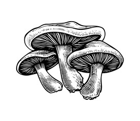 Wall Mural - mushroom oyster engraving black and white outline