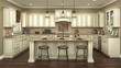 © FarhaStock - Elegant Modern Kitchen Interior with Cream Cabinets and Brown Bar Stools