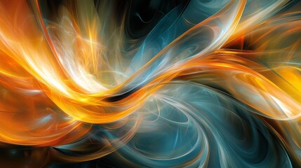 Wall Mural - abstract swirling orange and teal fractal art