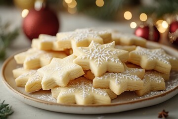 christmas star shaped cookies on a plate, beautiful festive still photography