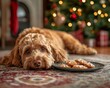 © Phunnada - Dog Relaxing by Christmas Plate of Treats