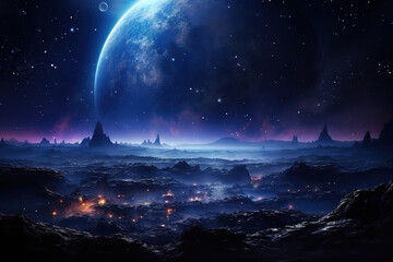 Wall Mural - outstanding a glimpse of an alien landscape with a glowing river