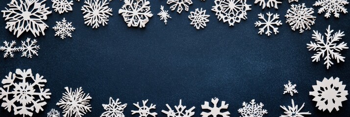 Aufkleber - A collection of delicate, handcrafted paper snowflakes is displayed on a dark background, offering ample space for personalized text or messages. Generative AI