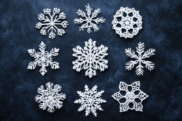 Aufkleber - Handcrafted paper snowflakes create a lovely backdrop for your holiday messages, ideal for winter decor. Generative AI