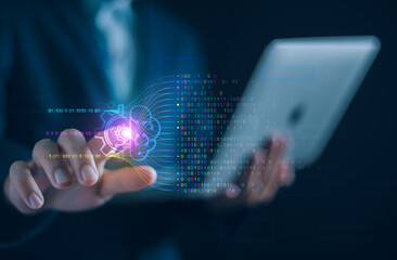 ai business chatbot technology concept, businessman using technology smart robot intelligence, comma