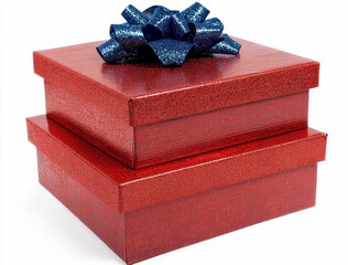 Wall Mural - Two red gift boxes stacked with a blue ribbon, perfect for gifting during the holiday season or special occasions