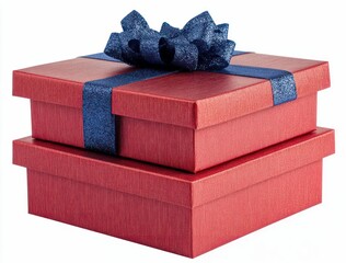 Wall Mural - Two red gift boxes stacked with a blue ribbon, perfect for gifting during the holiday season or special occasions