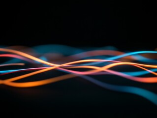 Poster - Vibrant beams of blue and orange light intersect with each other, forming an eye-catching composition set against a deep black backdrop, creating a futuristic feel