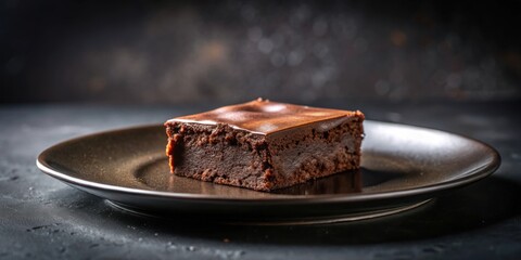 Wall Mural - Rich and decadent chocolate brownie dessert served on a sleek black plate, chocolate, brownie, dessert, decadent, delicious