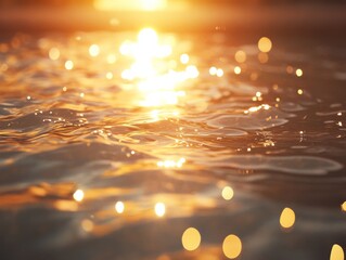 Poster - Sunlight reflects off golden ripples on the water, creating a peaceful atmosphere with dynamic patterns and ample space for text on the right side