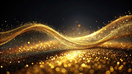 Wall Mural - Elegant stock photo featuring a glittery golden wave on a dark background, elegant, glitter, golden, wave, abstract