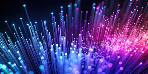 Abstract purple blue particles of fiber optics, colorful, technology, abstract, light, futuristic, digital, network
