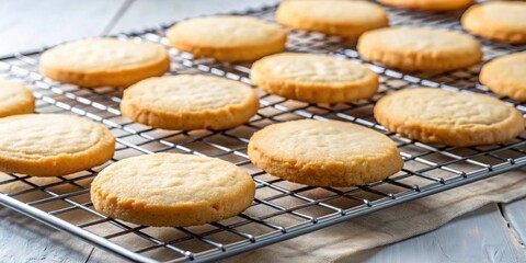 Wall Mural - Freshly baked shortbread cookies cooling on wire rack, Shortbread, cookies, baking, fresh, homemade, sweet, dessert, treats