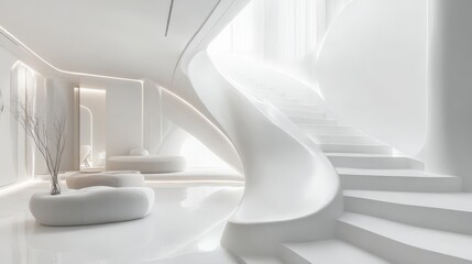 Wall Mural - Elegant Minimalist Abstract Interior Design with Smooth Curved Shapes and Soft Lighting