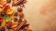 © lapeepon - Colorful autumn leaves, cinnamon sticks, and star anise composition on beige background , Autumn, leaves, cinnamon, sticks