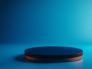 Aufkleber - A navy-blue circular stage is subtly illuminated against a gradient blue background, offering a sleek space perfect for showcasing products or presentations
