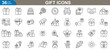 © Kashif - Gift Icons set. Festive, present, holiday, celebration, Christmas gift and more Icons Pack.  vector illustration.
