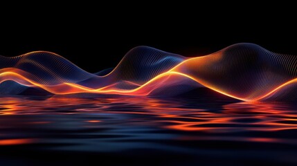 Sticker - Vibrant Abstract Waves with Fluid Motion and Luminous Light Reflections on Water Surface in Dark Background, Ideal for Artistic and Digital Projects