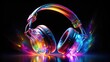 © lapeepon - Colorful acrylic headphones on black background with light dispersion effect, acrylic, headphones, colorful, vibrant, render