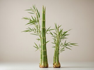 Wall Mural - A fresh bamboo shoot placed upright on a pure white background.