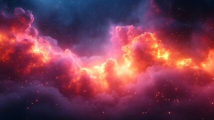 Wall Mural - Fiery nebula cloudscape with glowing particles.