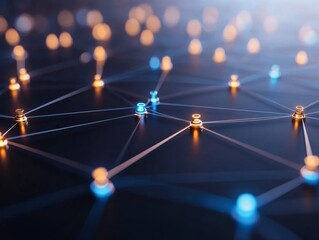 Aufkleber - Overhead view reveals a vibrant digital network with glowing blue nodes and intricate lines, symbolizing connectivity and modern technology against a dark backdrop
