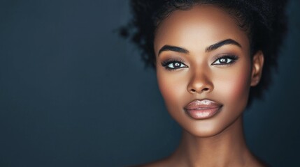 Wall Mural - a beauty model in a studio with perfect lighting, showcasing a beautiful face with minimal makeup.