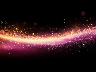 Leinwandbilder - A vibrant purple light burst spreads across a black background with golden sparkles creating a dynamic and abstract effect, leaving space for text on the left