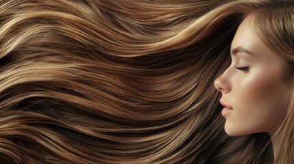Wall Mural - a model with flowing, healthy hair styled in loose waves, displaying the beauty of well-maintained h