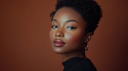 Wall Mural - a beauty model posing in front of a studio backdrop, showcasing flawless makeup and a fresh, dewy co