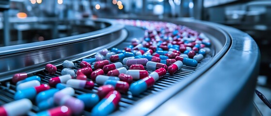 Aufkleber - Sterile pharmaceutical production line with a cuttingedge conveyor system, efficiently packaging various drugs and pills in a modern factory setting