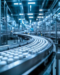 Aufkleber - Sterile pharmaceutical production facility with an efficient conveyor system, processing and packaging drugs and pills in a clean, modern factory setting