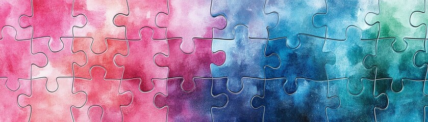 Poster - Colorful interlocking puzzle pieces with a watercolor texture