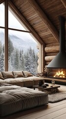 Sticker - Cozy Cabin Living Room Winter Mountain View