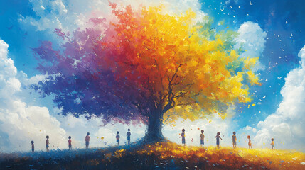 Poster - A tree made of candy with children playing around_0408