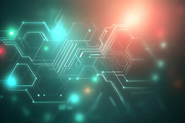 Abstract technology background featuring glowing circuit board design with teal and orange hues. Ideal for presentations, websites, and tech-related projects.
