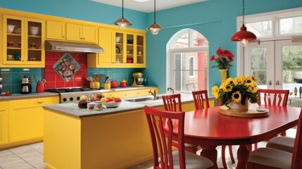 Wall Mural - turquoise colorful kitchen