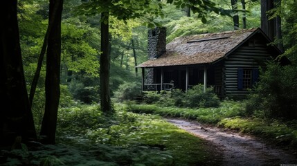 Wall Mural - forest house with trees